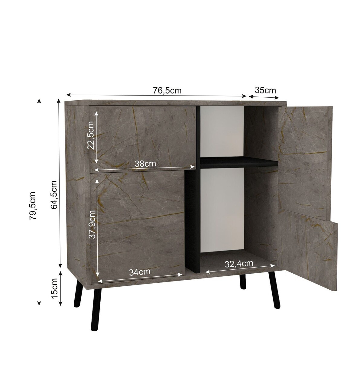 Dulap multifunctional, Hanah Home, Darien, 76.5x79.5x35 cm, PAL, Marmură / Lemn negru — imaginea 8