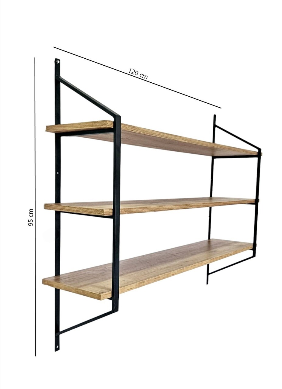 Raft de perete, Valovi, Raffy2, 120x95x28 cm, PAL, Negru / Pin Atlantic - 2 | YEO