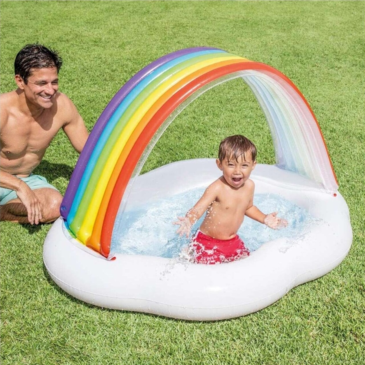 Piscina Gonflabila Pentru Copii Rainbow, Intex, 142x119x84 Cm, 82 L, PVC, Multicolor