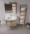 Set Dulap de Baie cu Chiuvetă și Oglindă (2 Piese), Hanah Home, Purus 80, Stejar
