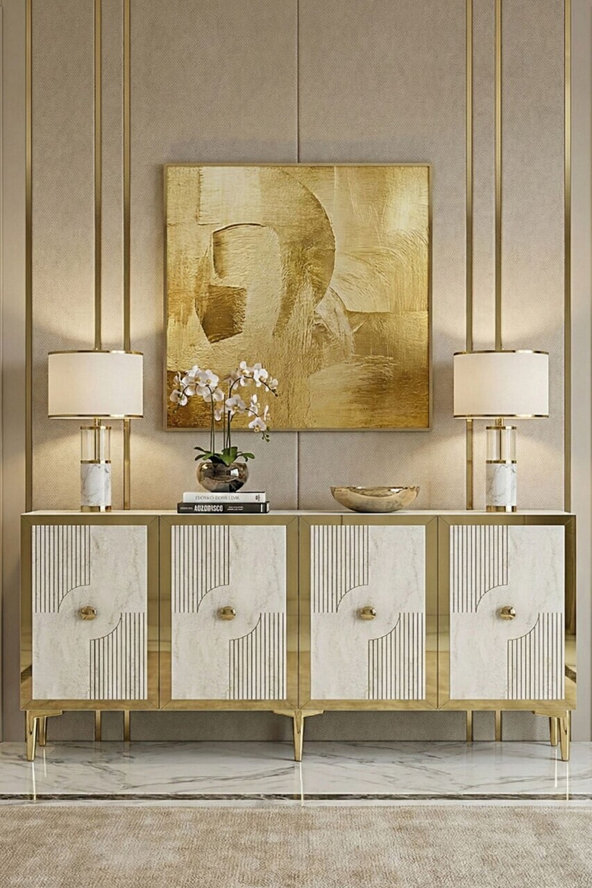 Consola, Hanah Home, Pega 150, 125x75x32 cm, White / Travertine / Gold — imaginea 3