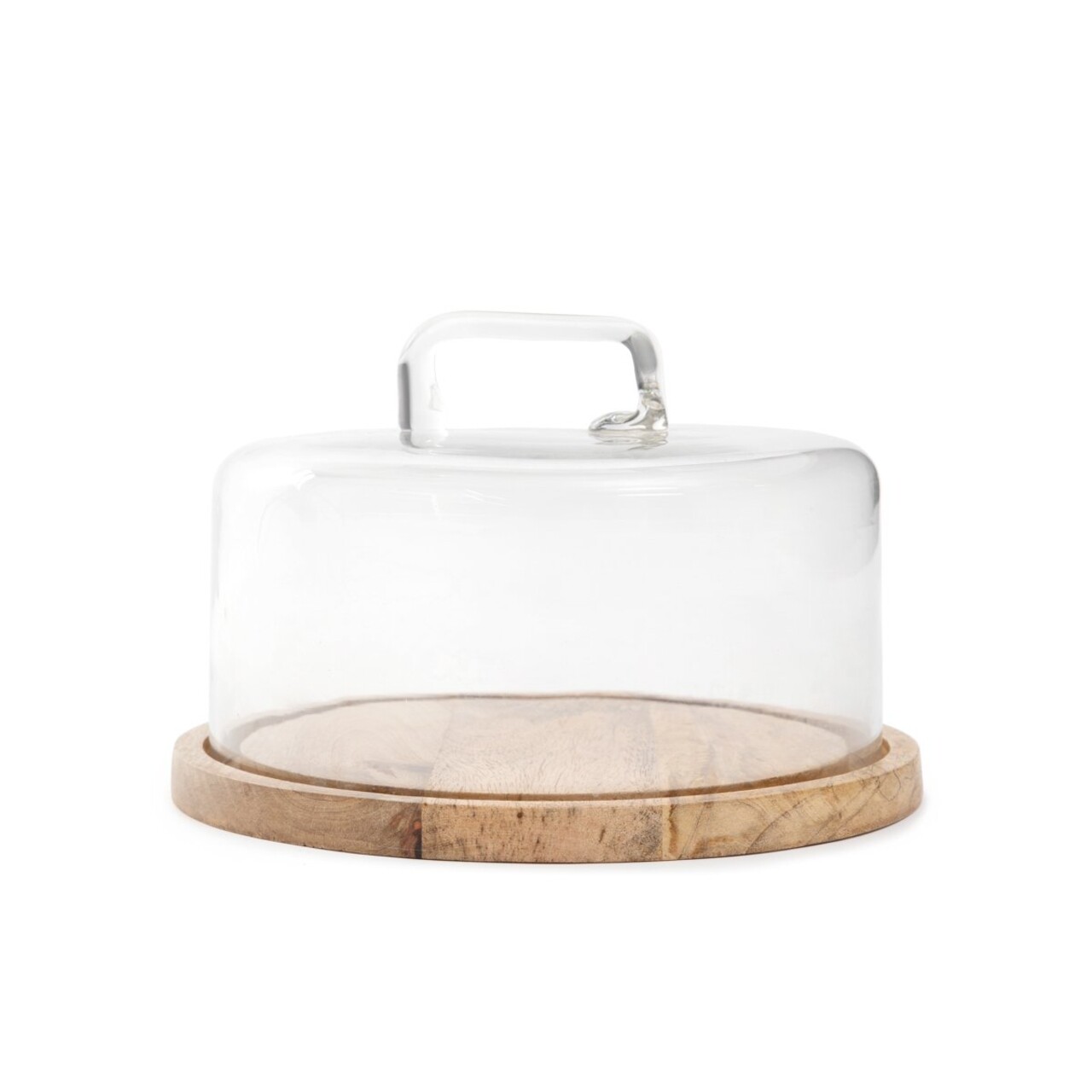 Platou tort cu capac Wood Colony, Homla, 25x16 cm, lemn/sticla, natur/transparent - 1 | YEO