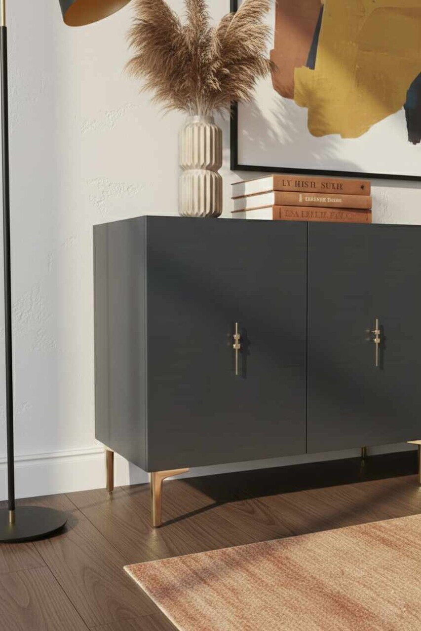 Consola, Hanah Home, Ayshe 180, 180x75x32 cm, Antracit / Aur — imaginea 4