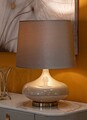 Lampa de masa Perly, Mauro Ferretti, 1 x E27, 40W, 35x50.5 cm, sticla/fier/catifea, perla