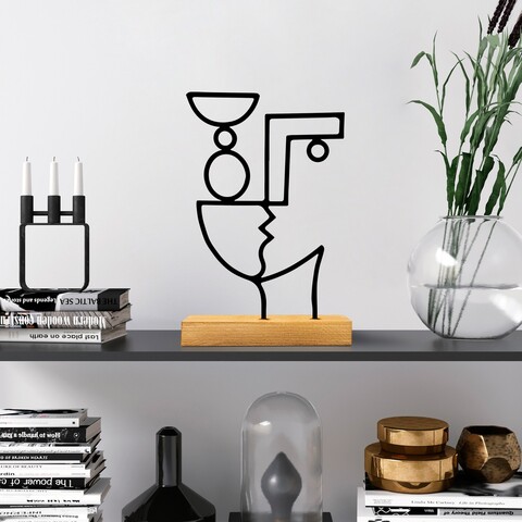 Decoratiune, Cubik, 27x8x17 cm, Metal, Lemn/Negru