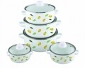 Set de gatit 10 piese, Lime, Vanora Home, 0.5l, 0.8l, 1l, 1.5l, 2l, otel carbon emailat si sticla, multicolor