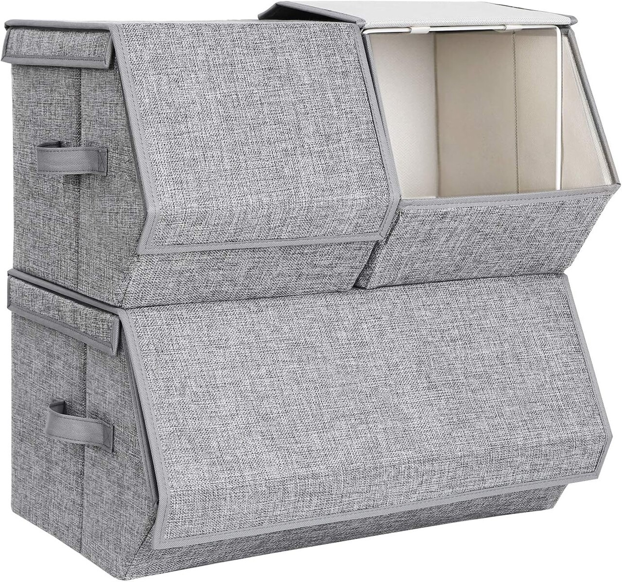 Set 3 cutii depozitare Songmics, 25x35x25 cm/50x35x25 cm, textil cu aspect de in/fier, stivuibile, max 10 kg,  gri - view 4