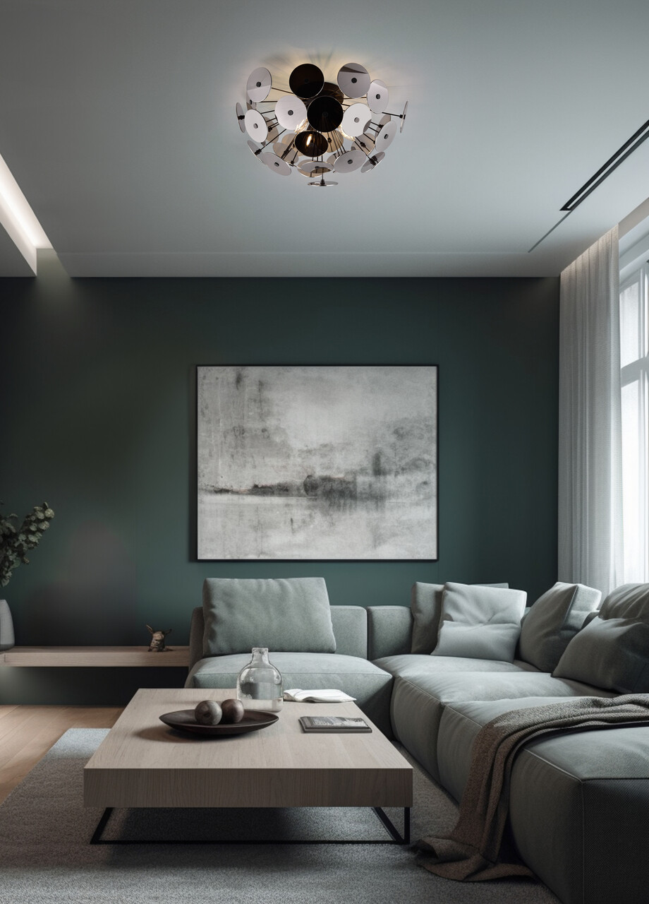 Plafoniera Discalgo, TRIO, 54x30 cm, 40W, 3x E14, metal, negru mat/argintiu