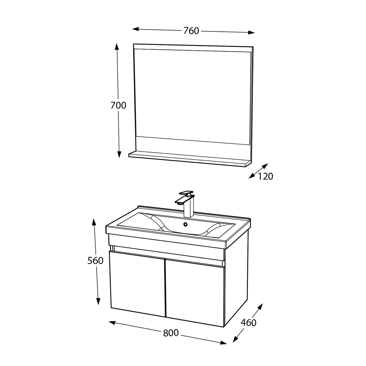 Set mobilier de baie (2 piese), Hanah Home, Pace 80, Gri Mat - view 6