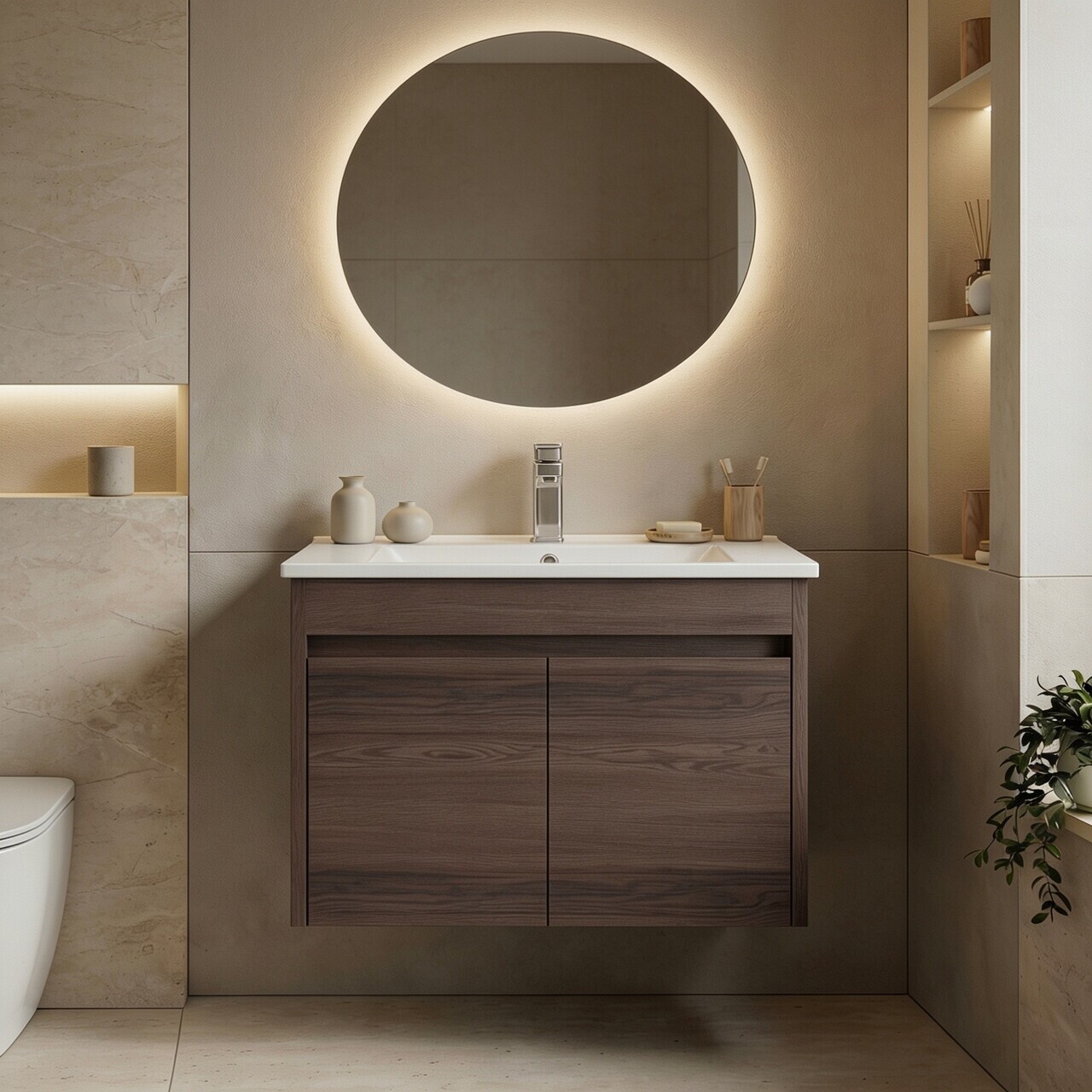 Dulap de baie cu chiuvetă, Hanah Home, Side 65 v2, Maro inchis