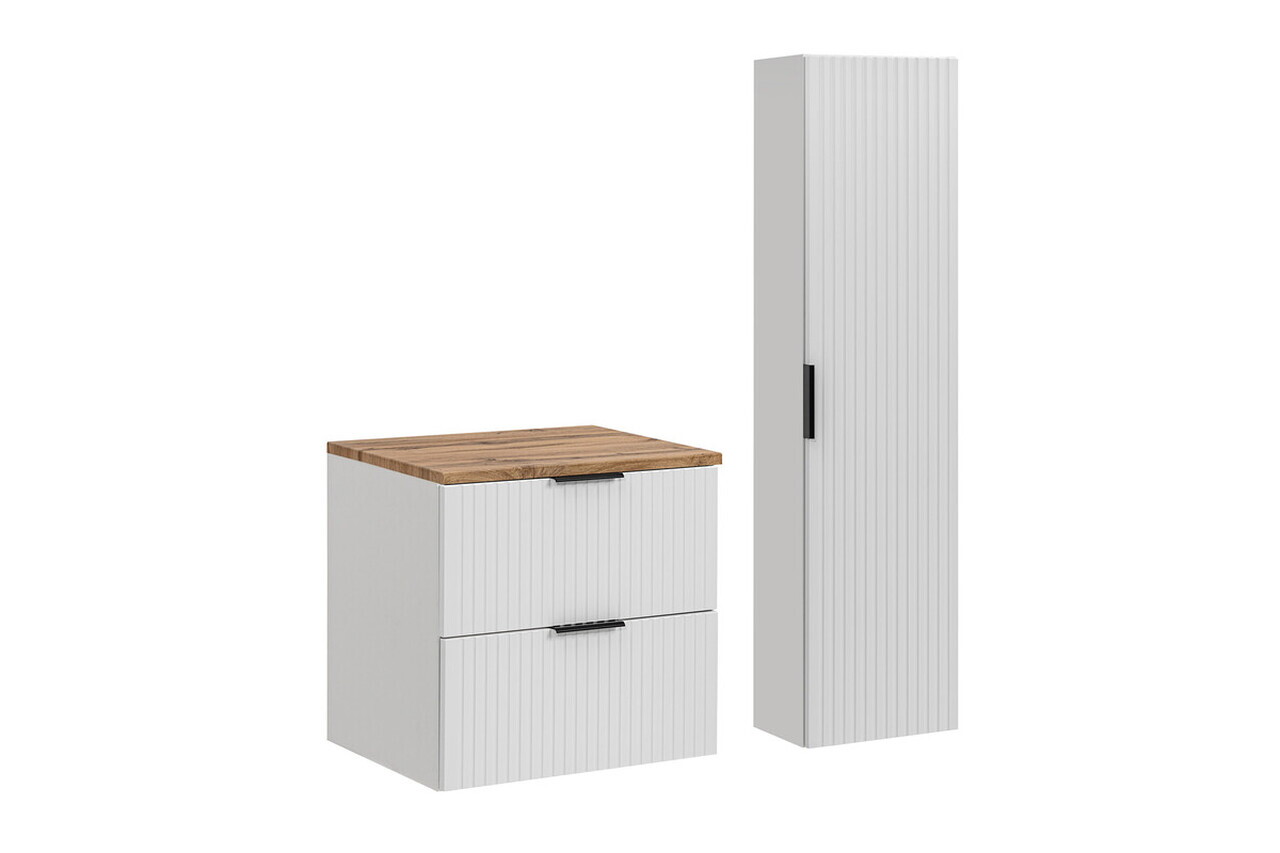 Set mobilier baie Adel White Wotan 60 cm HC, dulap inalt si masca lavoar, Comad, MDF/PAL, alb mat/wotan