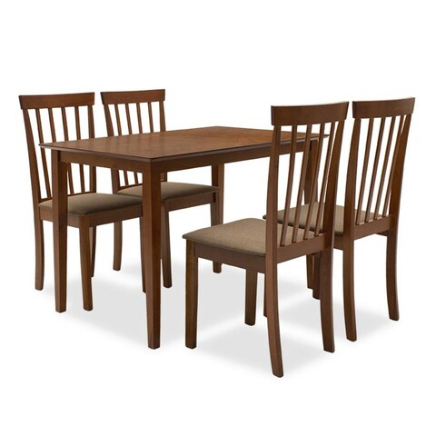 Set masa si 4 scaune Diego, Pakoworld, 112x72x74 cm, MDF/lemn de cauciuc, maro/maro