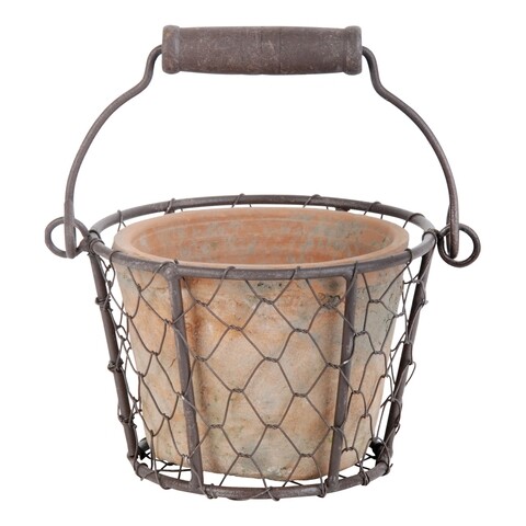 Ghiveci in suport, Esschert, 13 x 15.3 x 9.5 cm, teracota/otel moale