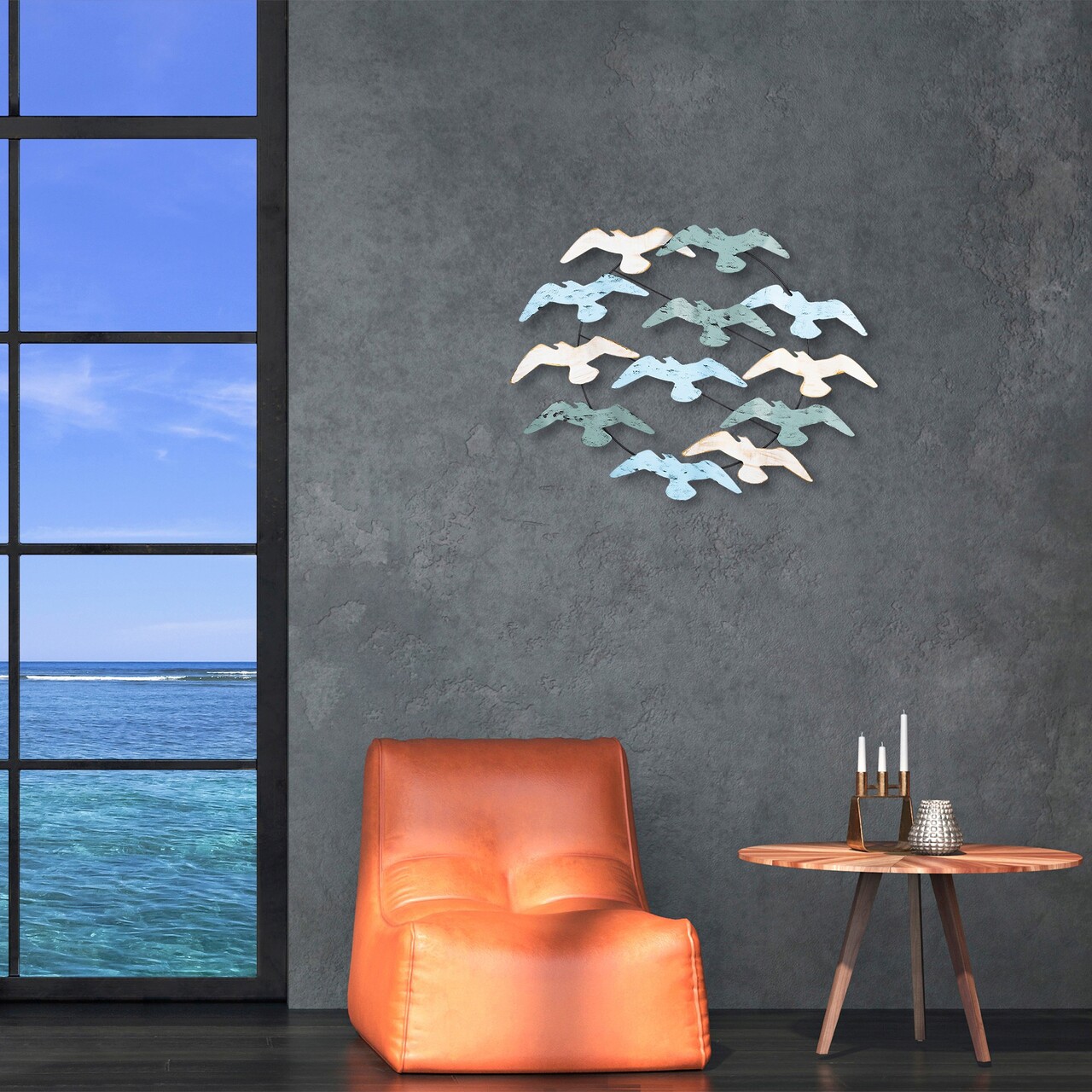Decoratiune de perete, Martı, Metal, Dimensiune: 85 x 68 x 8 cm, Multicolor - 2 | YEO