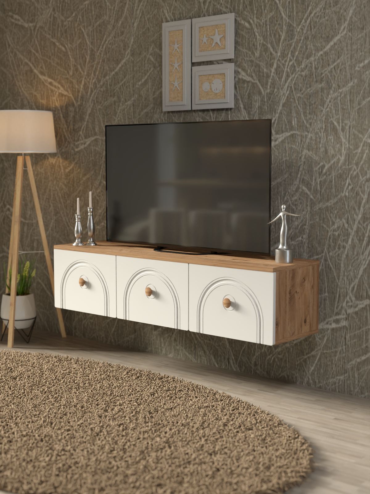 Comoda TV, Hanah Home, Norvia 135, 135x32x35 cm, PAL, Pin Atlantic / Alb