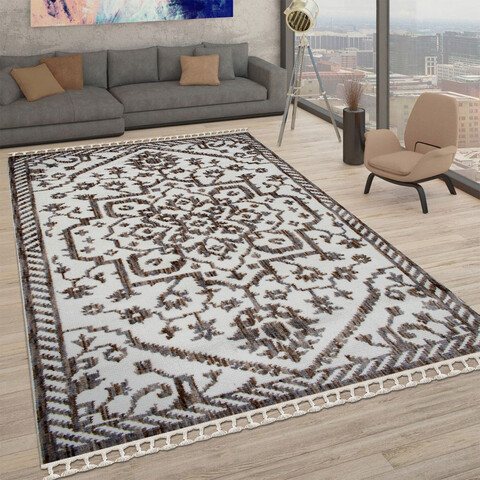 Covor de hol, G3956, 80×300 cm, Poliester, Crem / Maro / Gri mezoni.ro