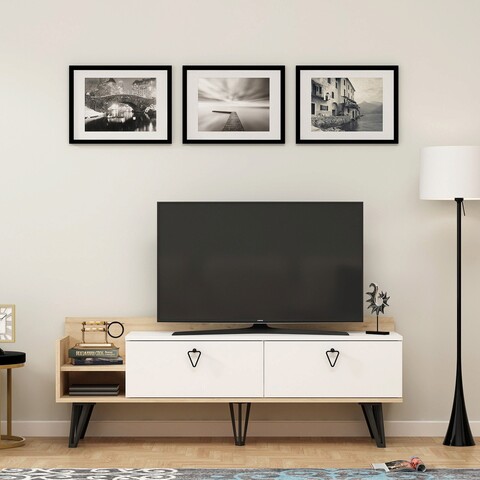 Comoda tv, olivia, mia, 150x55x35 cm, pal, stejar / alb