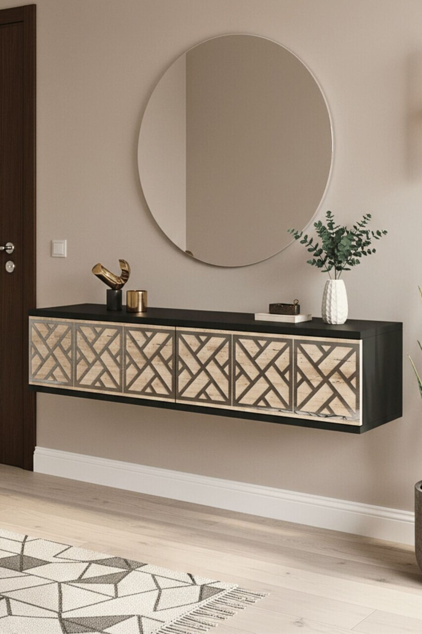 Dulap, Hanah Home, Arex 120, 120x25.5x29.6 cm, Antracit / Travertin / Argint — imaginea 2