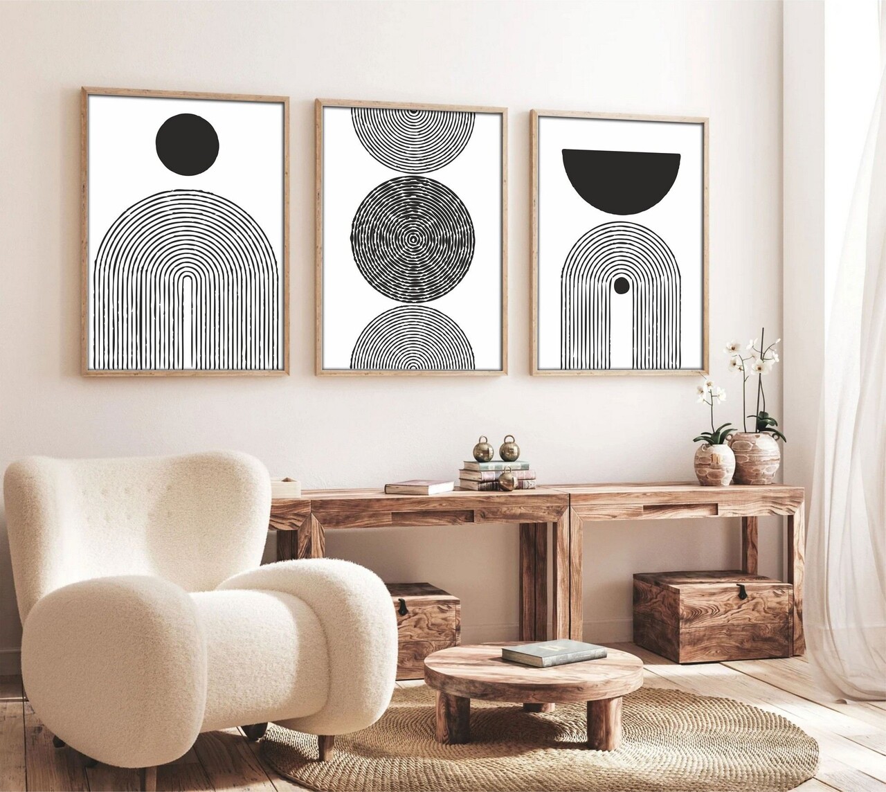 Set 3 tablouri decorative Huhu163 Cadru: 100% LEMN MASIV (Grosime: 25 cm) Multicolor