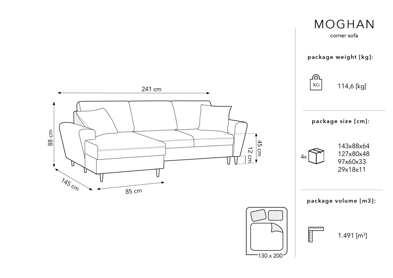 Coltar extensibil stanga 4 locuri, Moghan, Micadoni Home, BL, 241x145x88 cm, poliester Boucle, bej