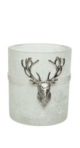 Suport pentru lumanare Deer White, Decoris, 12.5x10x18 cm, sticla, argintiu/alb Decoris
