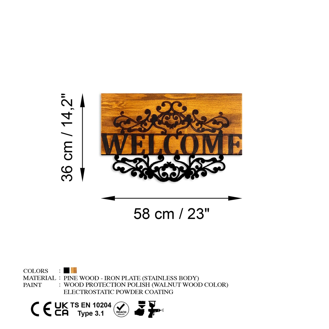 Decoratiune de perete, Welcome, Lățime: 58 cm Înălțime: 36 cm Adâncime: 3 cm, Nuc / Negru - view 7