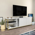 Comoda TV, Retricy, Primrose, 160x35.3x50.8 cm, PAL, Alb/Auriu