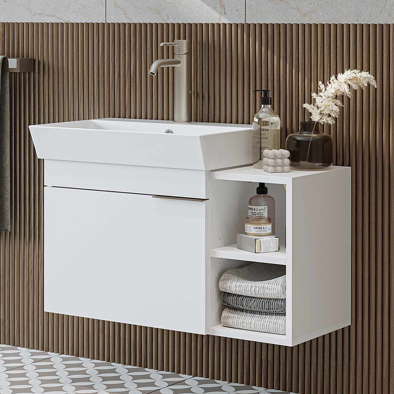 Dulap de baie cu chiuvetă, Hanah Home, Likya 82, 82x54x38.6 cm, PAL, Alb