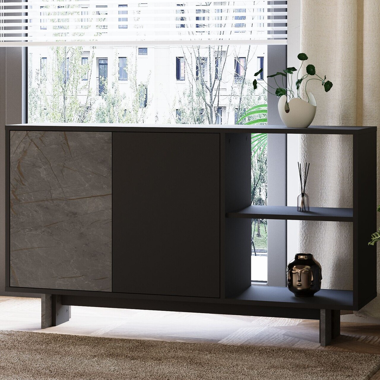 Consola, Hanah Home, Ravello, 140x80x35 cm, PAL, Marmură / Antracit — imaginea 2