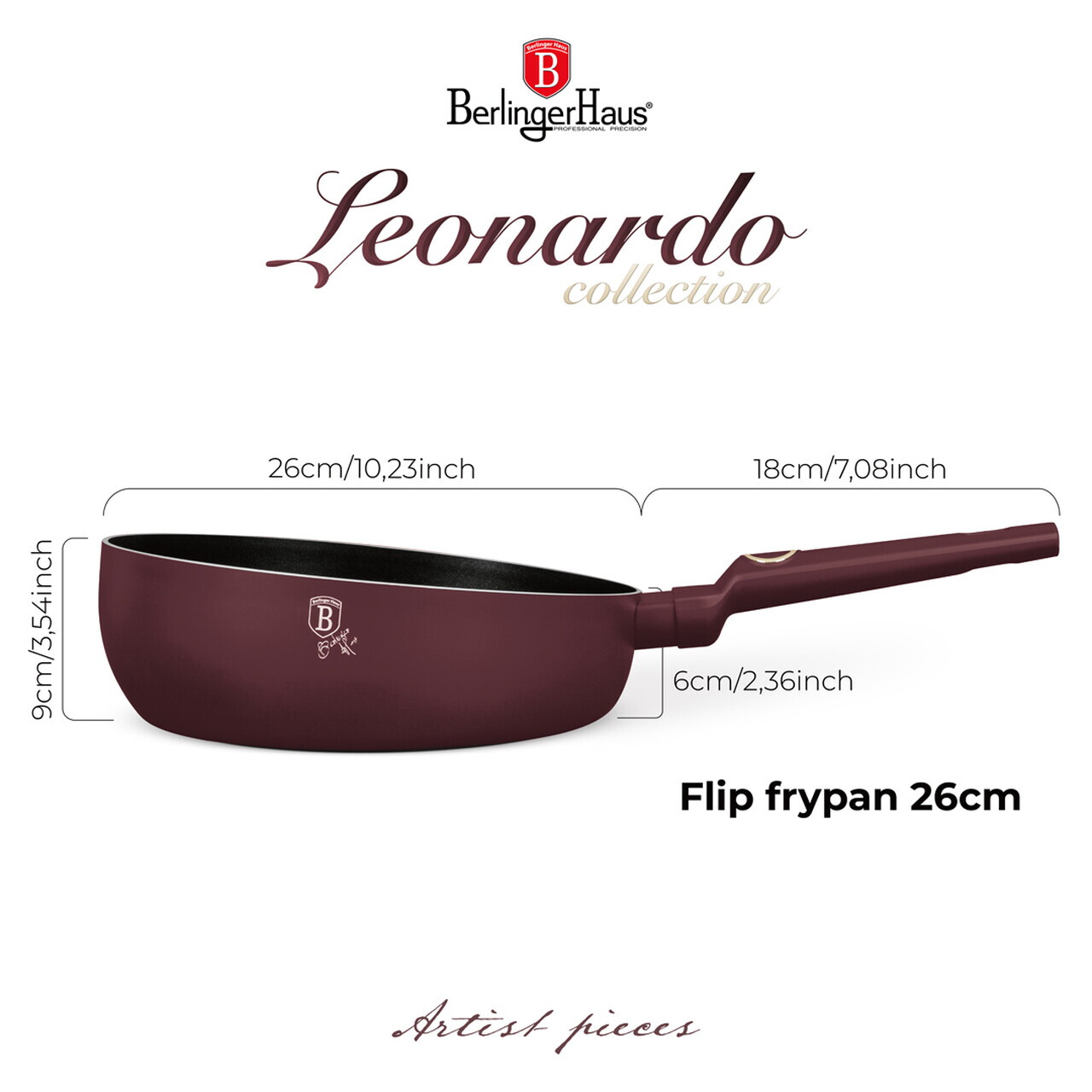Tigaie flip Berlinger Haus, Leonardo, 26 cm, aluminiu, visiniu mat - imagine 8