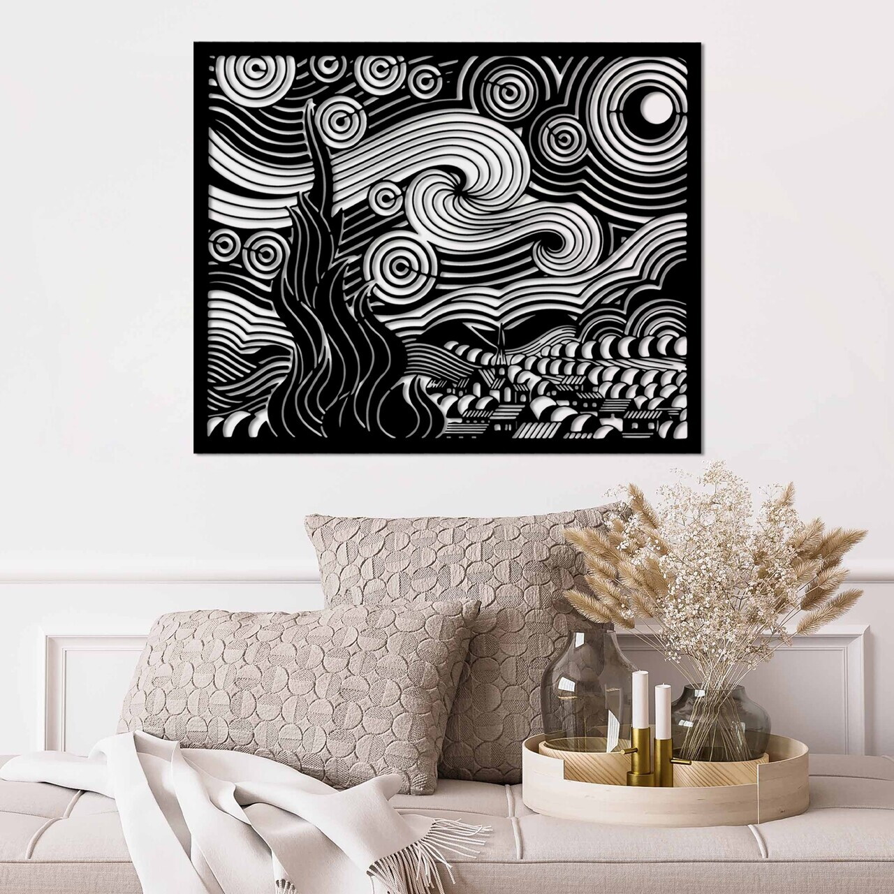 Decoratiune de perete, Vangogh 2, Dimensiuni: 56 x 45 cm, Negru — imaginea 2