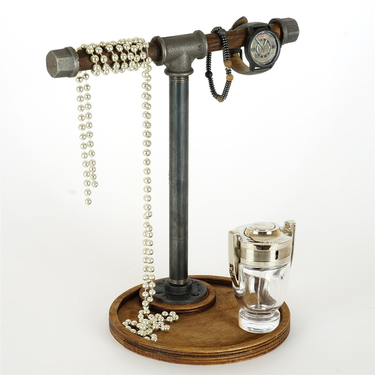 Suport pentru bijuterii, BORURAF267, 32x30x20 cm, Nuc / Argint