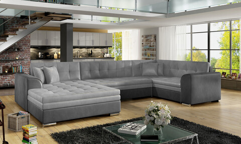 Coltar extensibil stanga 5 locuri ELTAP, Damario, 338x189x78 cm, lemn/poliester, gri deschis/gri inchis