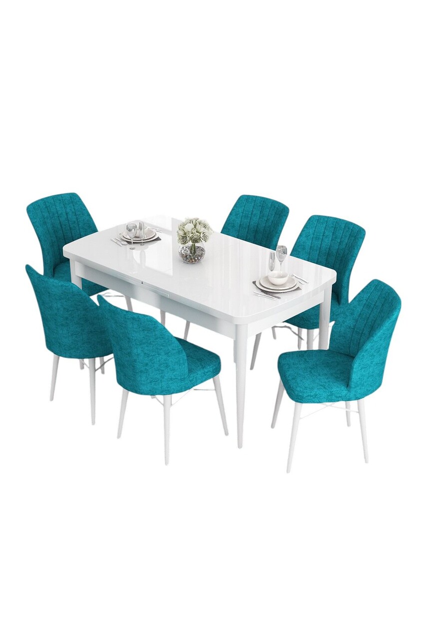 Set masa extensibila si scaune, Hanah Home, Eva, Alb / Turcoaz - view 2