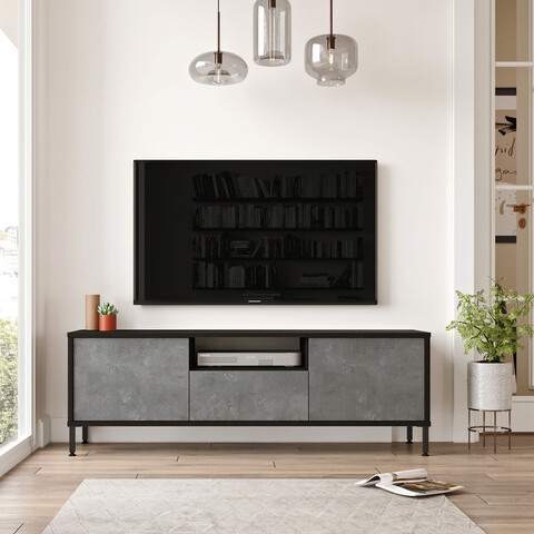 Comoda tv, yardley, lv2, pal, argintiu / negru