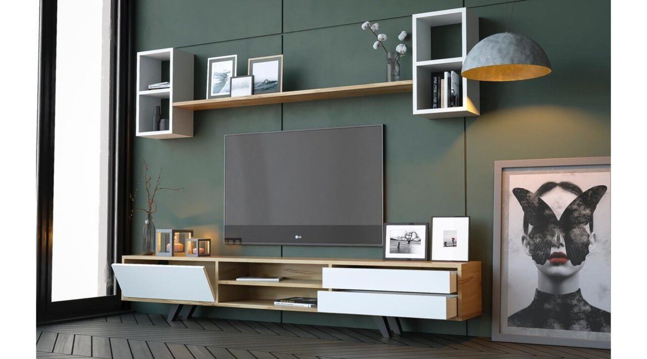 Comoda TV, Hanah Home, Rb-072, 180x45x40 cm, Alb / Stejar - imagine 3