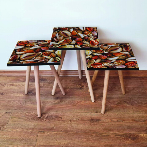 Set masute 3 piese, Leona, 3Shp63, Portocaliu / Crem / Roșu