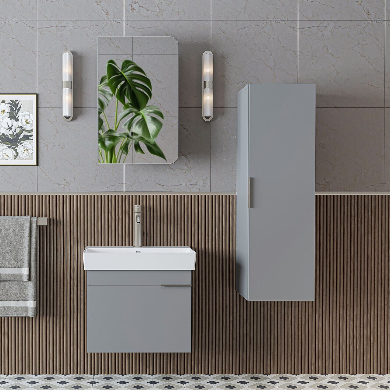Set Dulap de Baie cu Chiuvetă și Oglindă (3 Piese), Hanah Home, 2932, PAL MELAMINAT, Frasin — imaginea 2