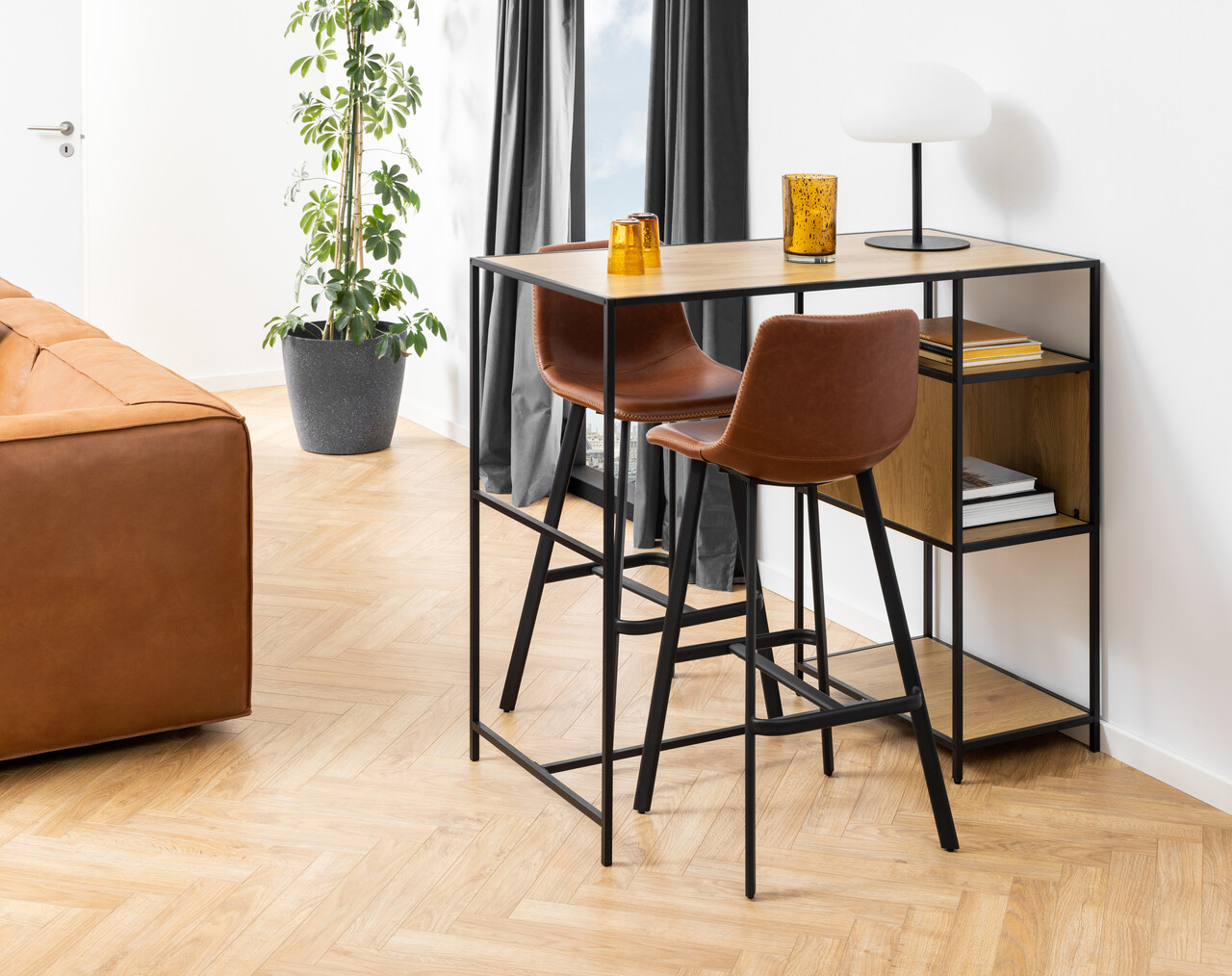 Scaun de bar Oregon, Actona, 46.5x50x103 cm, piele ecologica/otel, brandy vintage - view 5