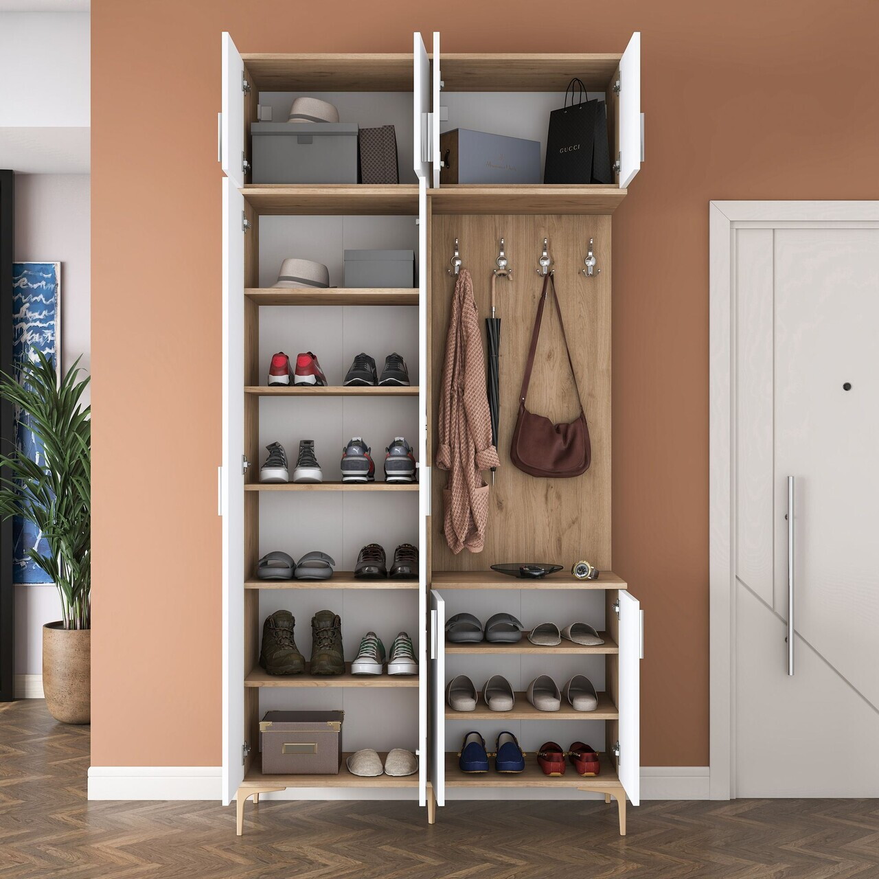 Cuier de perete, Hanah Home, EA153, 120x240x37.5 cm, PAL melaminat, Nuc/Alb - view 5