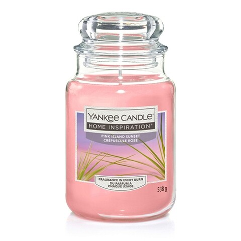 Lumanare parfumata in suport de sticla, Pink Island, Yankee Candle, 120 ore, 538 g, citrice/fructe/vanilie