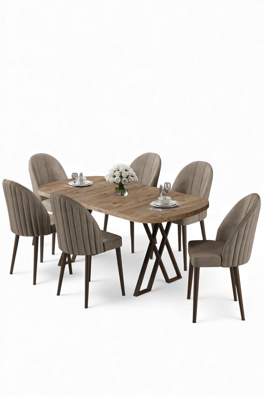 Set masă și scaune (7 piese), Hanah Home, Kaye, Pin Atlantic / Cappuccino - view 2