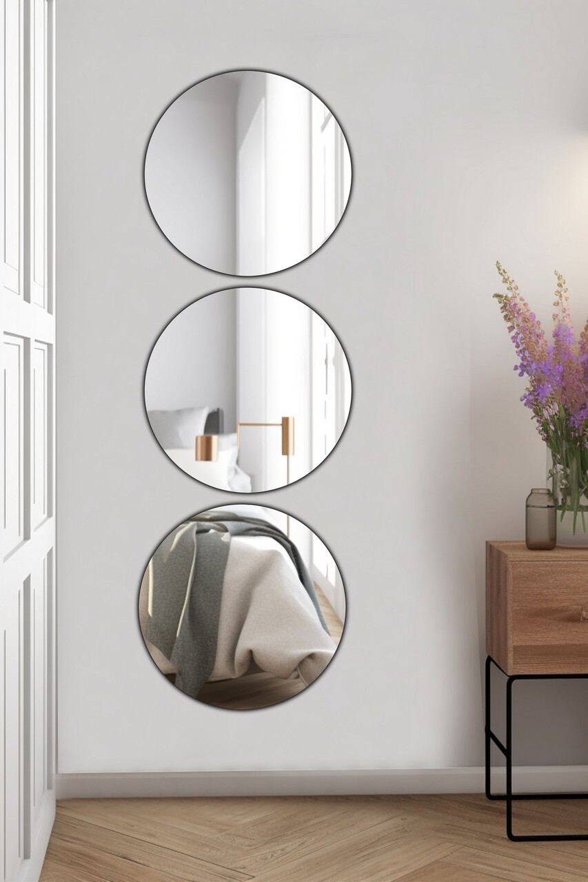Oglinda decorativa, Mirrorland, Round, Oglindă indestructibilă cu obturator, Argintiu