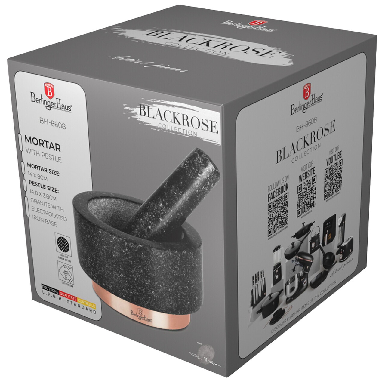 Mojar cu pistil Berlinger Haus, Black Rose, 14x8 cm, granit, negru/roz - imagine 15