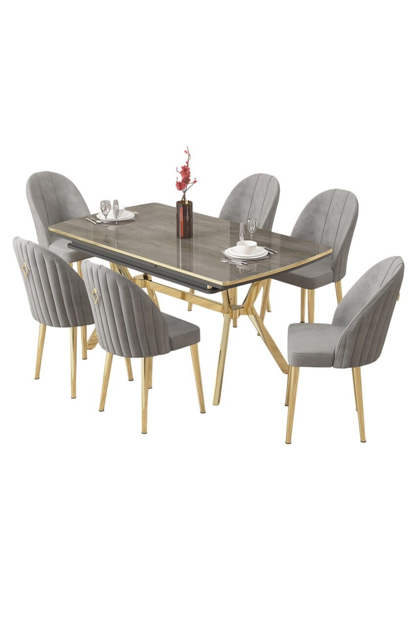 Set masa extensibila si scaune (7 piese), Hanah Home, Sim, Antracit / Auriu / Gri — imaginea 2