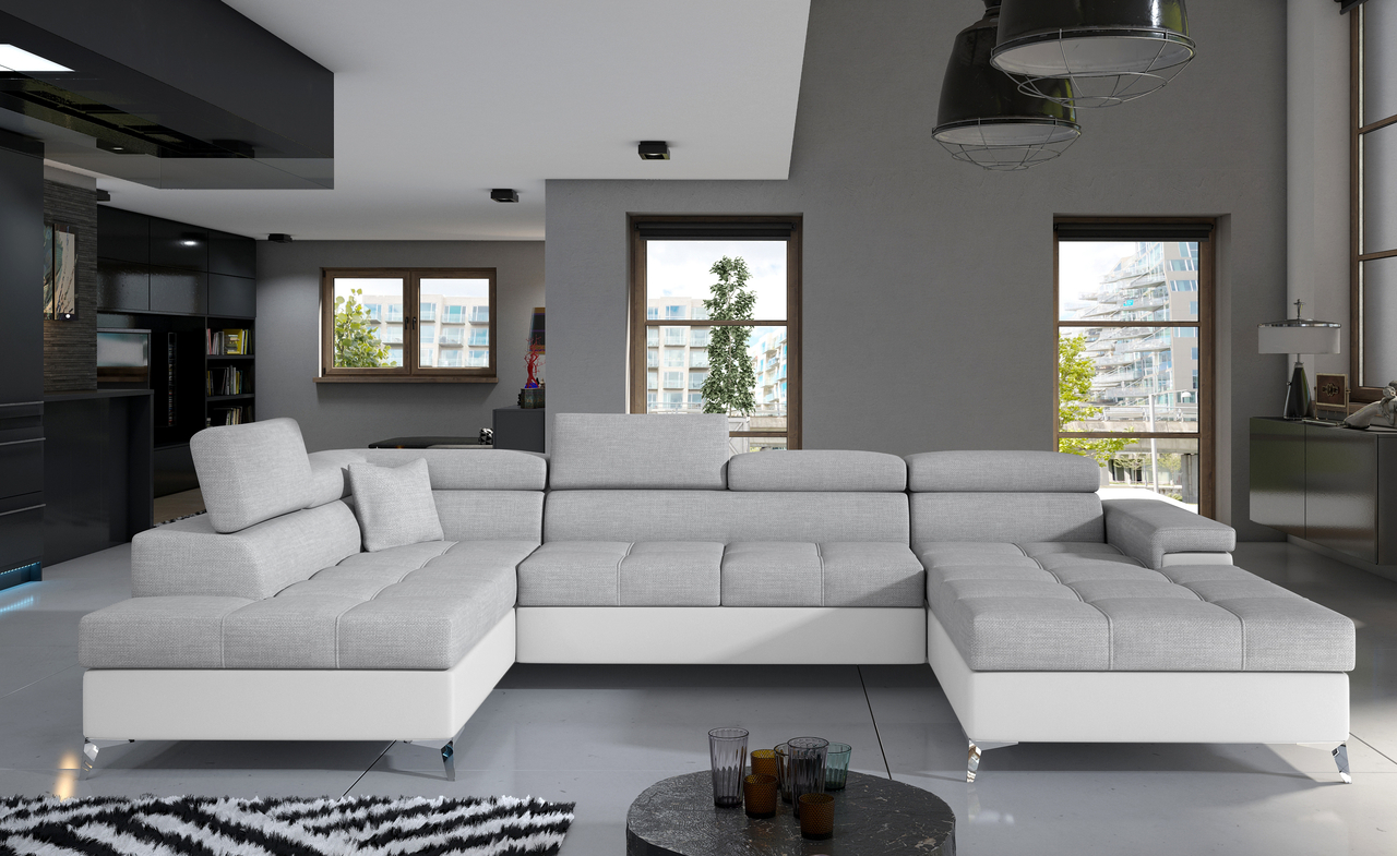 Coltar extensibil stanga 5 locuri ELTAP, Edr-26, Eduardo, 337x205x88 cm, lemn/poliester, gri deschis/alb