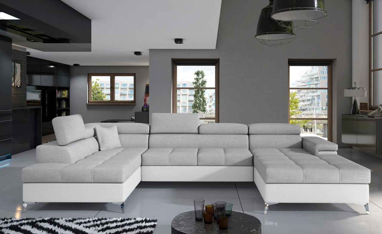 Coltar extensibil stanga 5 locuri ELTAP, Edr-26, Eduardo, 337x205x88 cm, lemn/poliester, gri deschis/alb