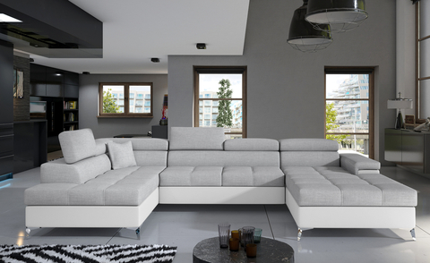 Coltar extensibil stanga 5 locuri ELTAP, Edr-26, Eduardo, 337x205x88 cm, lemn/poliester, gri deschis/alb