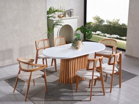 Set masă și scaune (6 piese), Fairfax, Soho, Alb / Natural