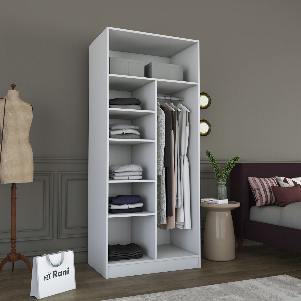 Dulap pentru haine, Hanah Home, BA225, 90x210x57.5 cm, PAL melaminat, Alb - view 7